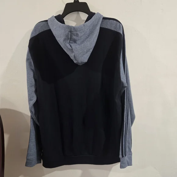 Adidas Hoodie Mens L Blue Black 3 Stripe Pullover Sweatshirt NWT Logo - Picture 9 of 12